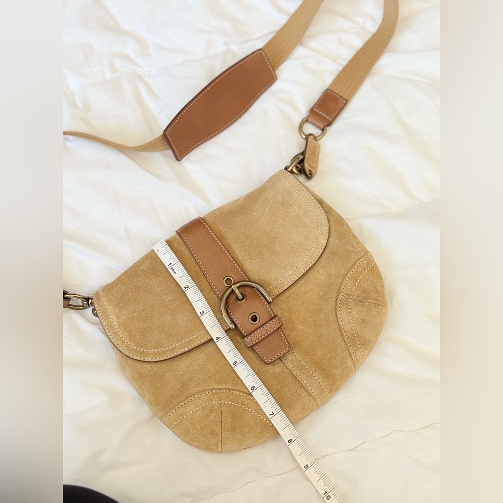 Coach mini Suede Saddle Bag 4743 Tan Mini Crossbody Equestrian Vintage - Picture 8 of 15